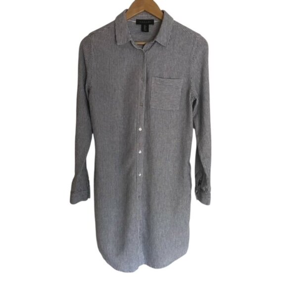 Tahari Linen Blend Striped Shirt Dress Small - Picture 1 of 5